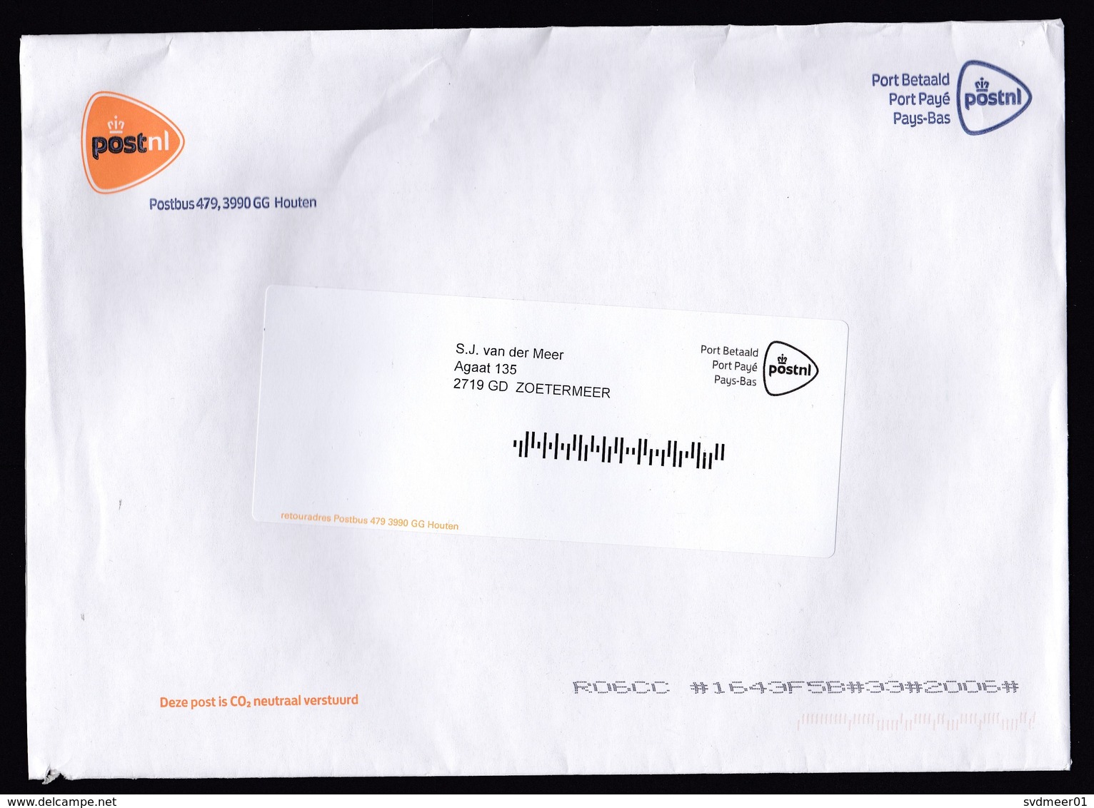 Netherlands: Official Cover Of Dutch Postal Service, 2018, Postage Paid, Office Houten, Bold Logo (traces Of Use) - Lettres & Documents