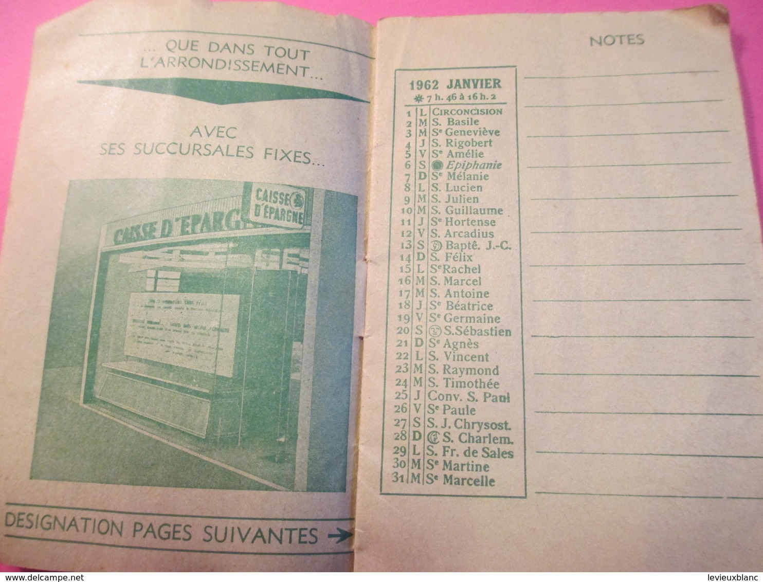 Petit Agenda Calendrier/ Caisse D'Epargne Et De Prévoyance/ Pontoise/ Seine & Oise/1962                   CAL388 - Autres & Non Classés