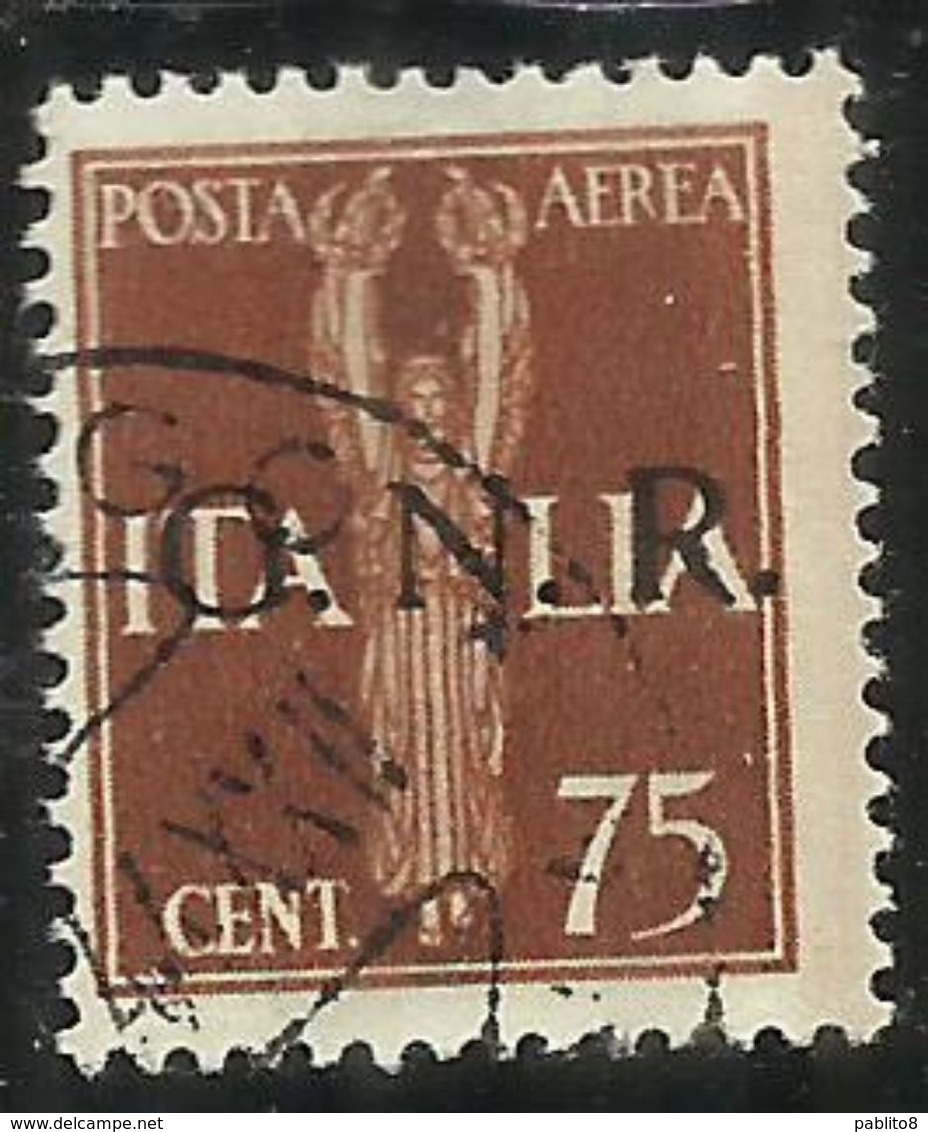 ITALIA REGNO ITALY KINGDOM 1944 REPUBBLICA SOCIALE ITALIANA RSI GNR POSTA AEREA AIR MAIL CENT. 75 USED FIRMATO SIGNED - Airmail