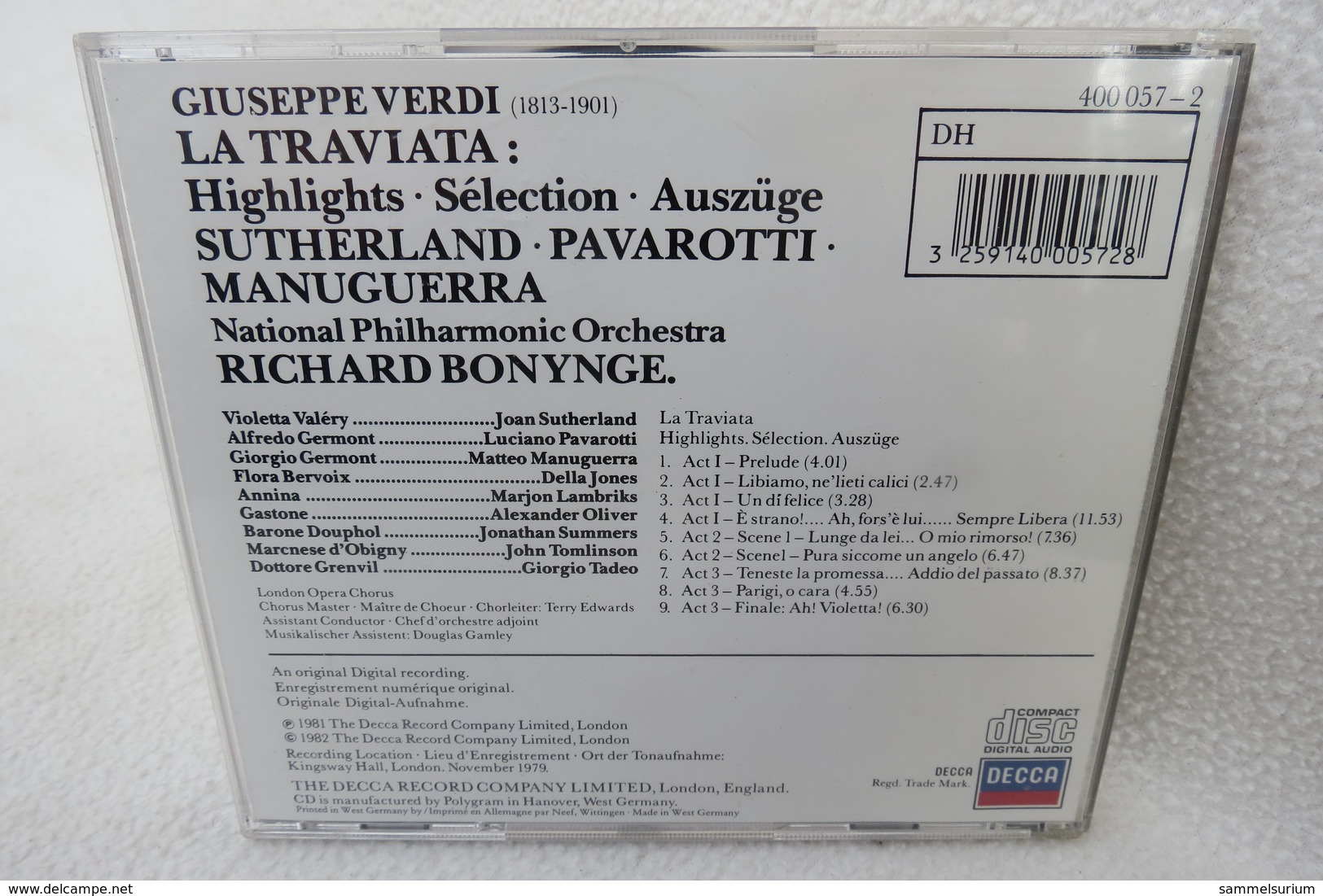 CD "Verdi" La Traviata, Highlights, Auszüge, Sutherland, Pavarotti, Manuguerra - Klassik