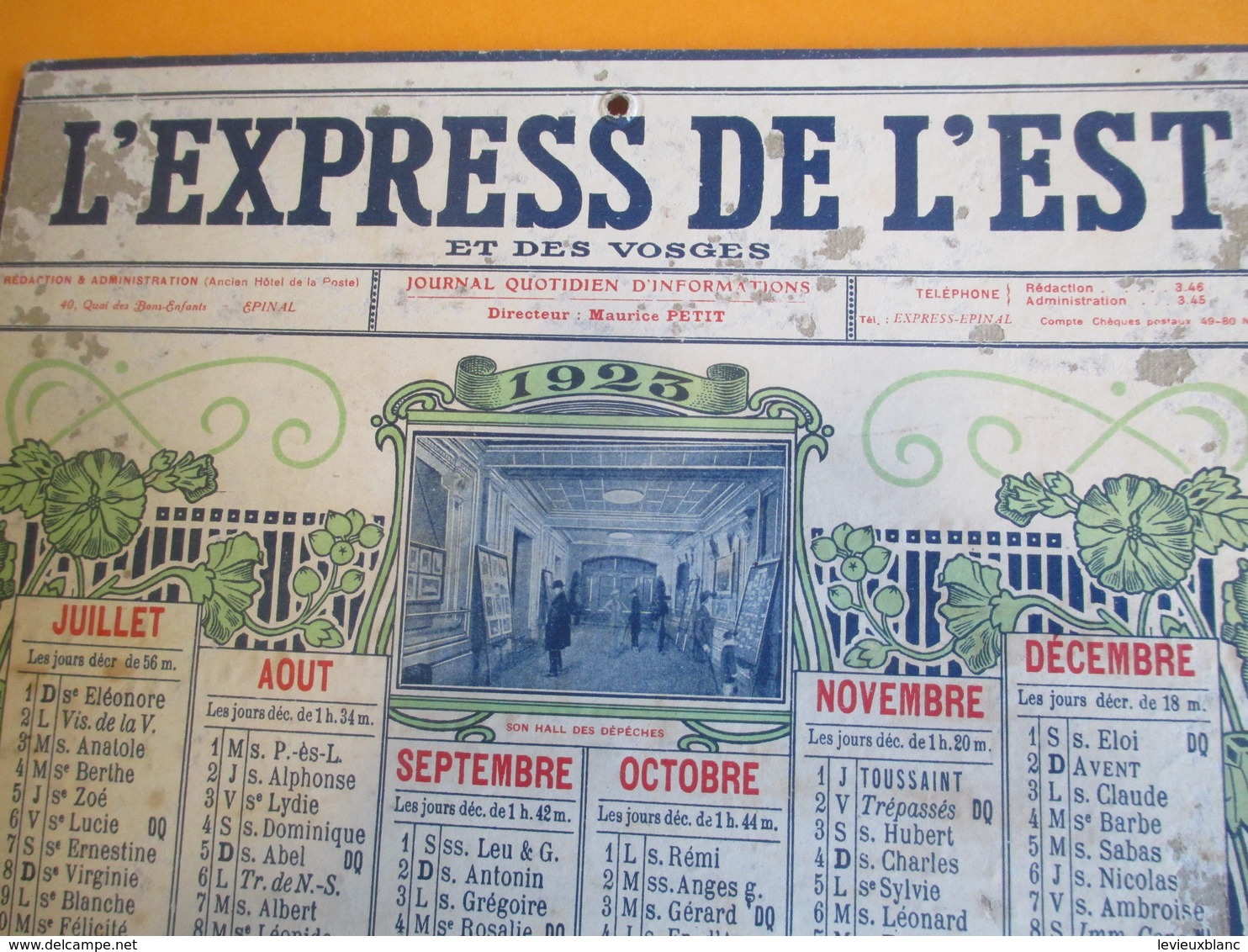 PRESSE/ Calendrier Mural Recto-Verso/Pop'Art/ L'Express De L'Est Et Des Vosges/Maurice Petit/EPINAL/1923       CAL386 - Formato Grande : 1921-40