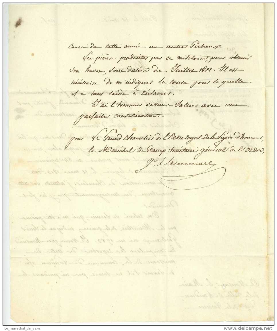 Gd Chancelier De L'ordre Royal De La LEGION D'HONNEUR 1825 Bureau Special Vicomte De Saint-Mars Marechal De Camp - 1801-1848: Précurseurs XIX