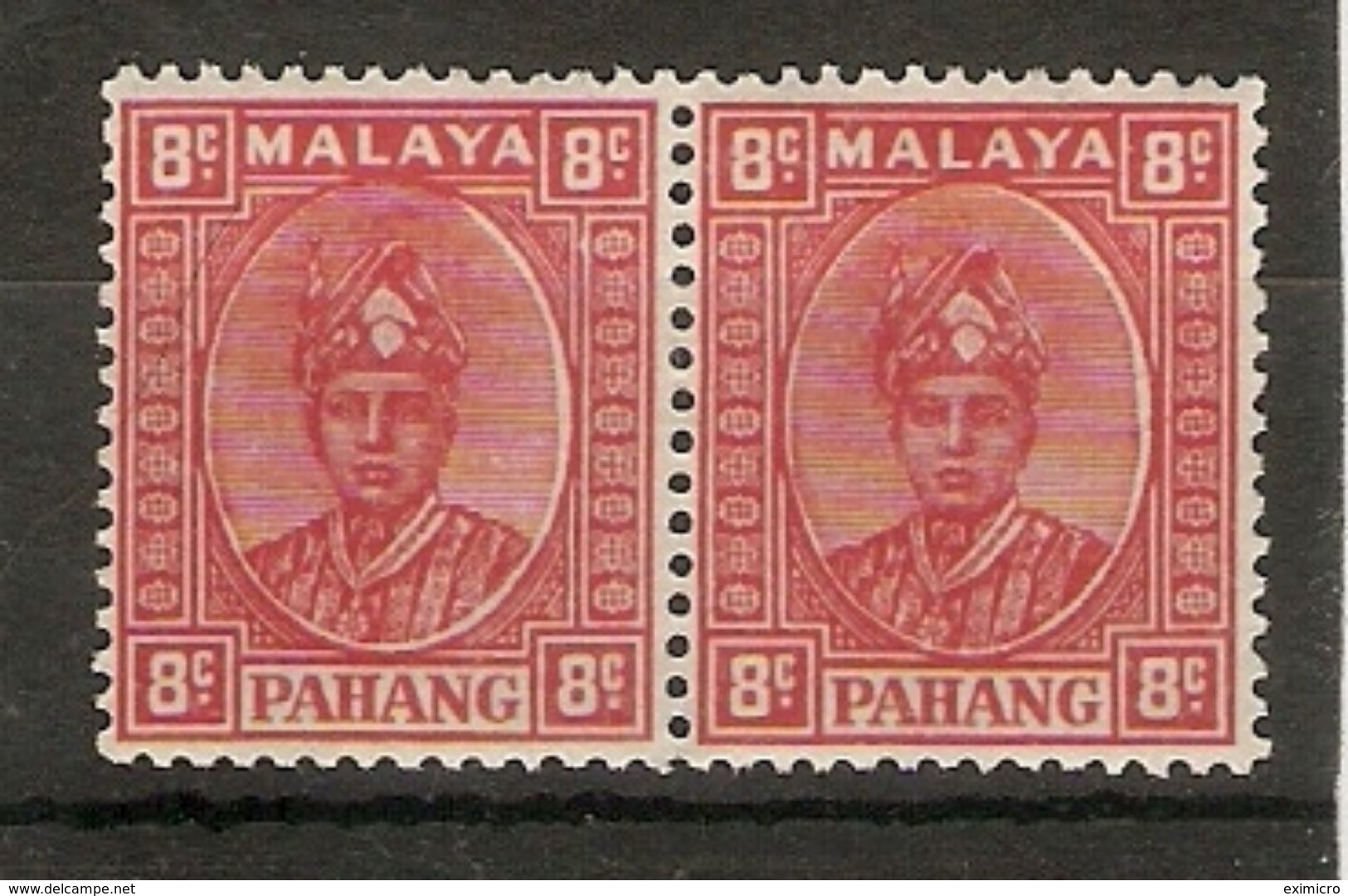 MALAYA - PAHANG 1941 8c SCARLET IN A PAIR SG 36 UNMOUNTED MINT/ LIGHTLY MOUNTED MINT Cat £36 - Pahang