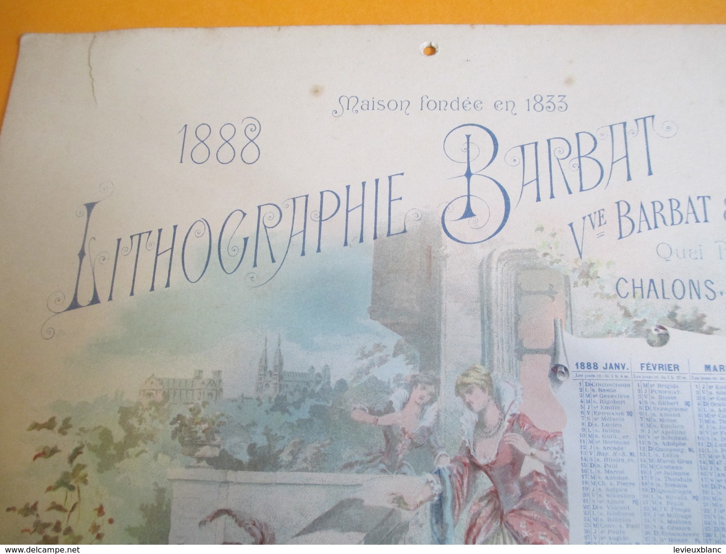 Imprimerie Calendrier Mural Recto/Lithographie BARBAT/ Vve Barbat & Cie Succrs/CHALONS-sur-MARNE/1888     CAL387 - Grand Format : ...-1900