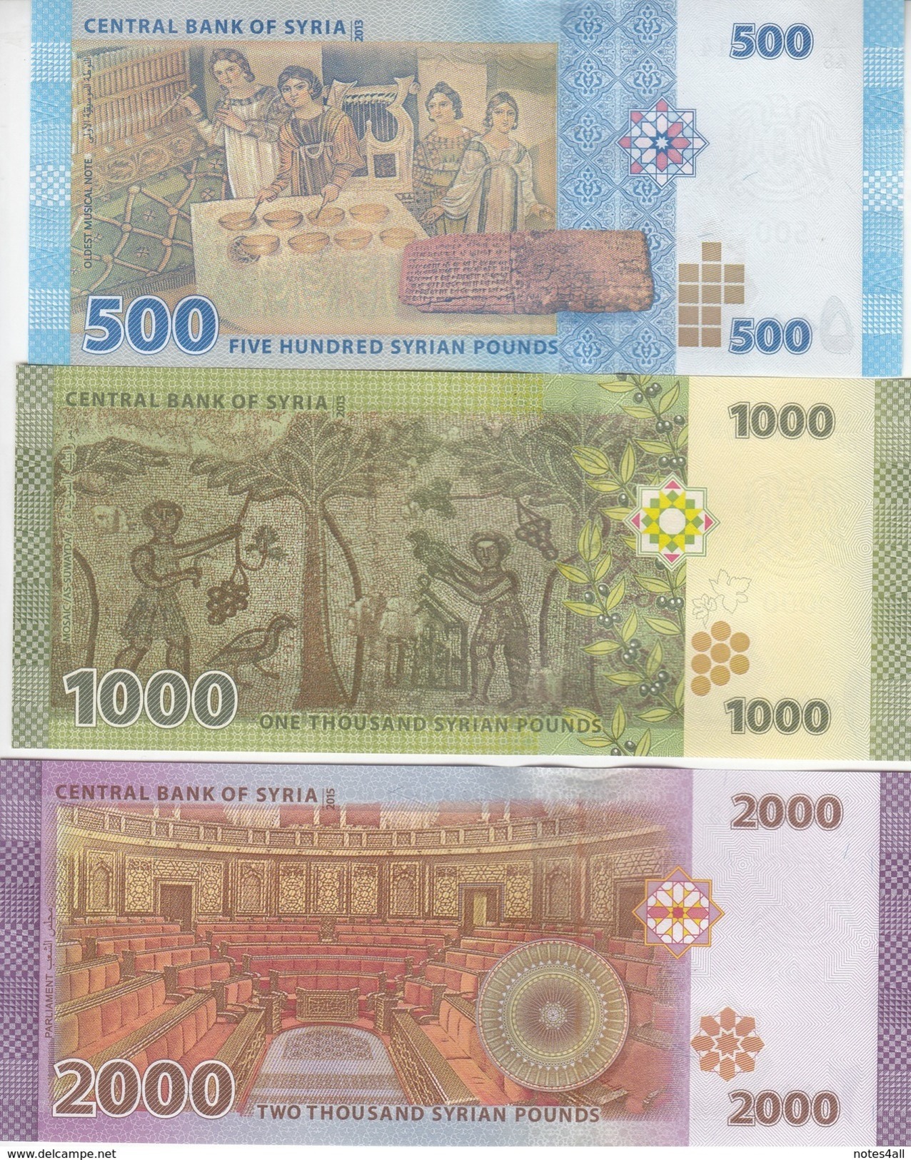 SYRIA 50 100 200 500 1000 2000 LIRA 2009 2013 2015 P 112 113 114 115 116 117  UNC SET - Syria