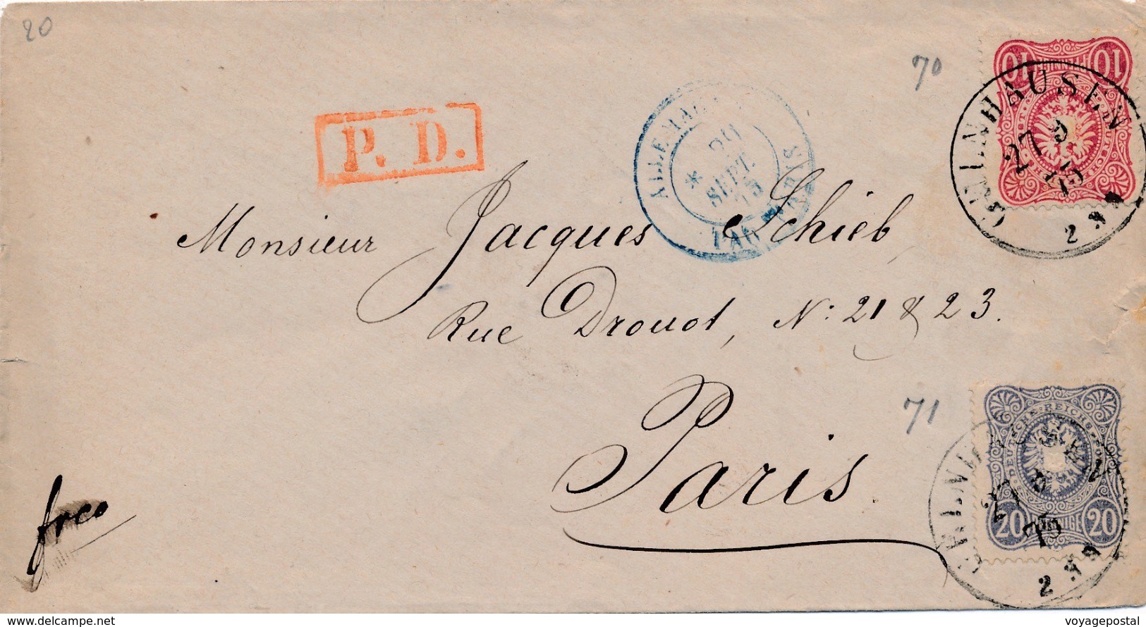 Lettre Pfennig Gelnhausen Pour Paris 1875 - Covers & Documents