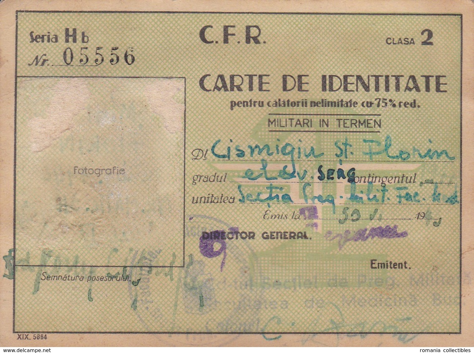 Romania, 1940's, Romanian Railways CFR Identity Card - Revenue Fiscal Stamp / Cinderella - Other & Unclassified