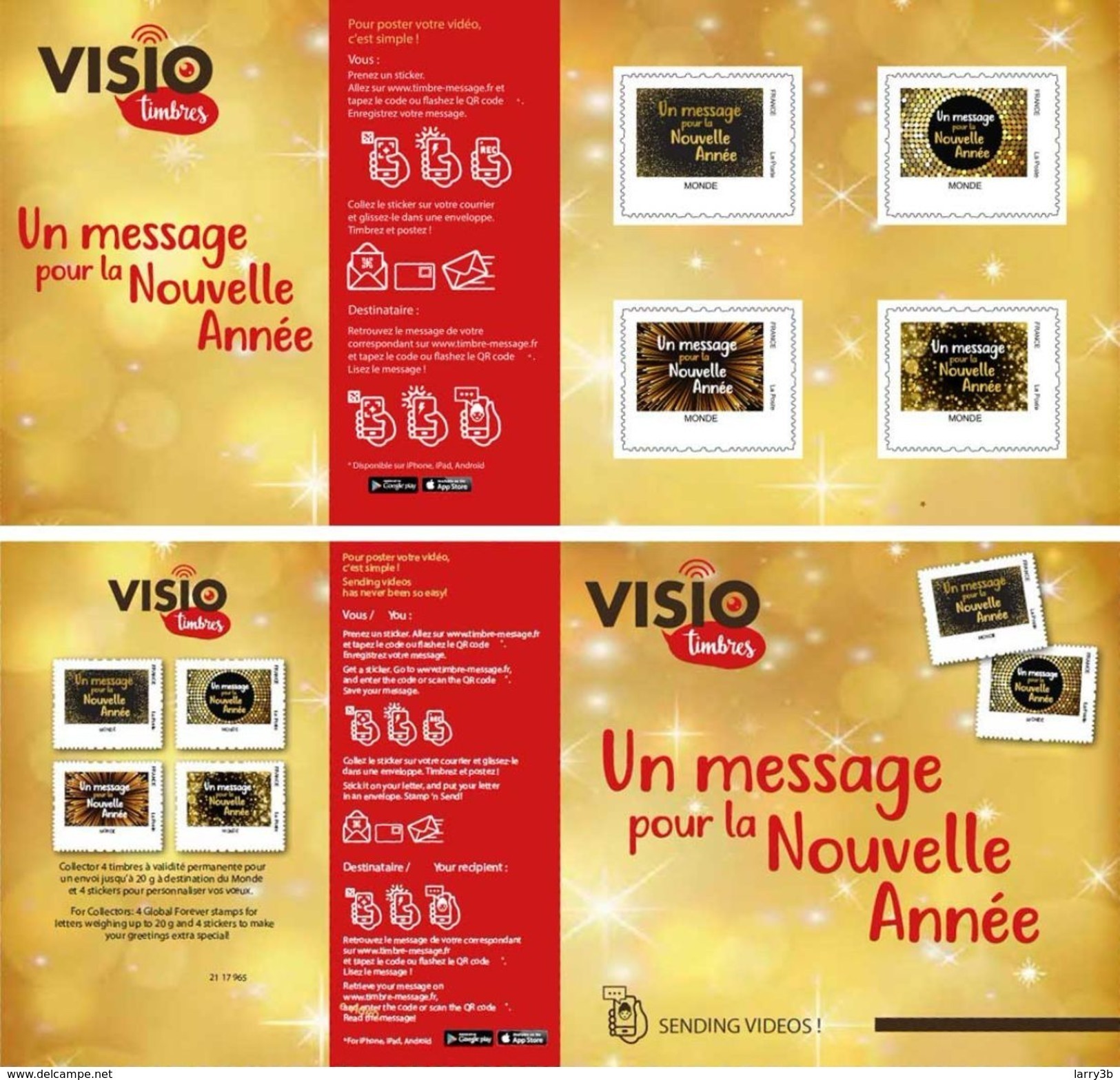 2017 FRANCE " VISIO TIMBRES UN MESSAGE POUR LA NOUVELLE ANNÉE " Collector MTAM-2017-36 De 4 Timbres MONDE 20g ADHESIF - Collectors