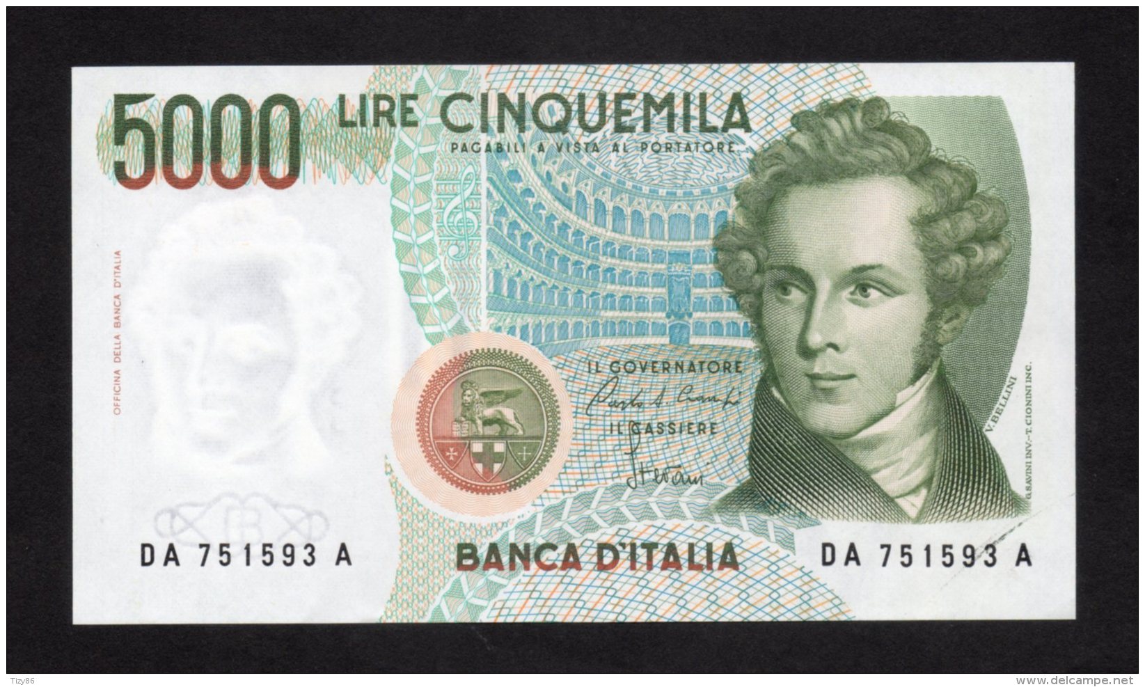 Banconota Italia 5000 Lire Bellini 1985 (quasi FDS/UNC) - 5000 Liras