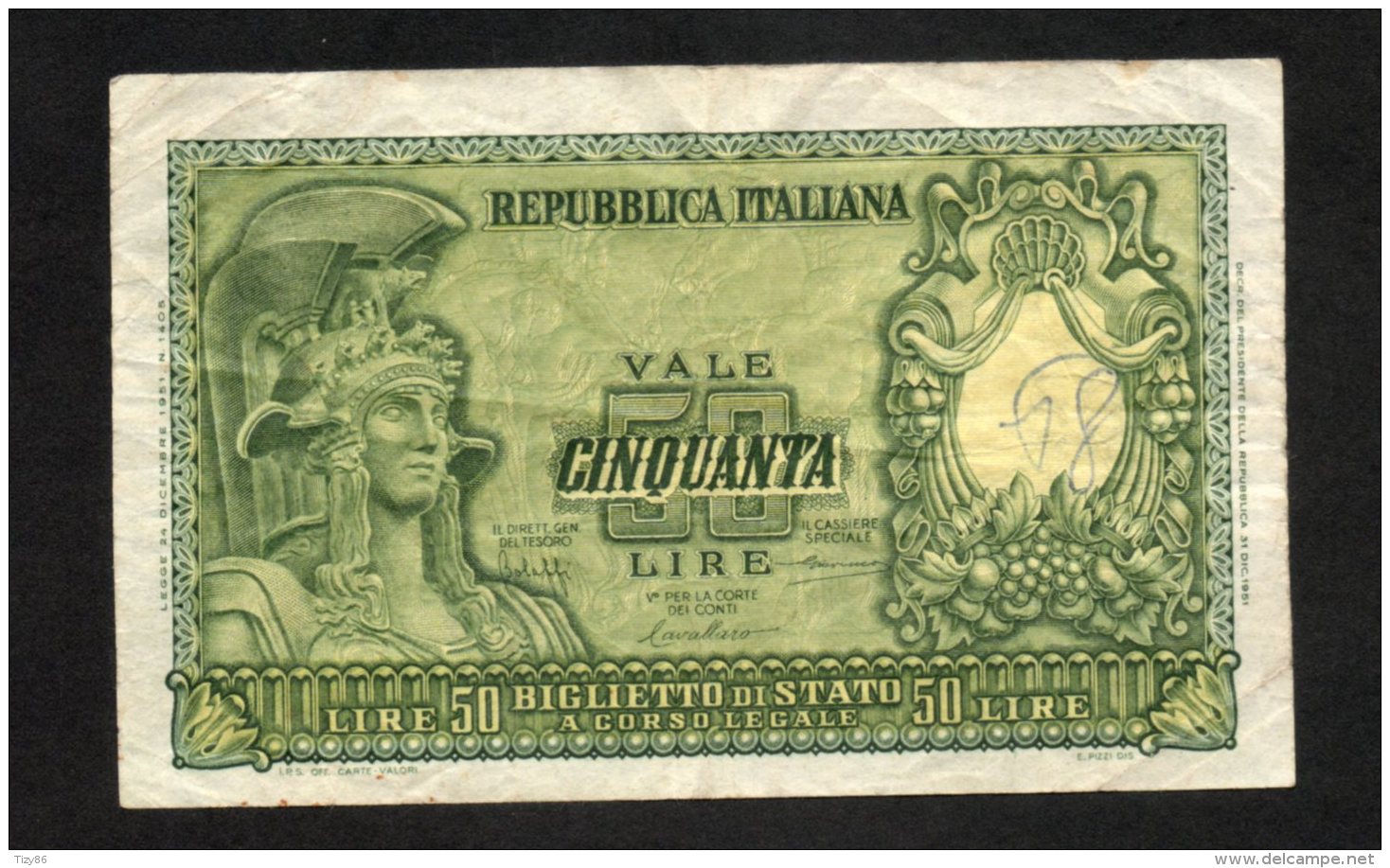 Banconota Italia 50 Lire Repubblica 1951 (BB) - 50 Lire