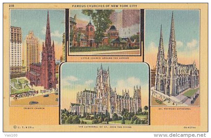 CPA NEW YORK CITY- TRINITY CHURCH, LITTLE CHURCH, ST JOHN CATHEDRAL, ST PATRICK'S CATHEDRAL, CAR, BUSS - Églises