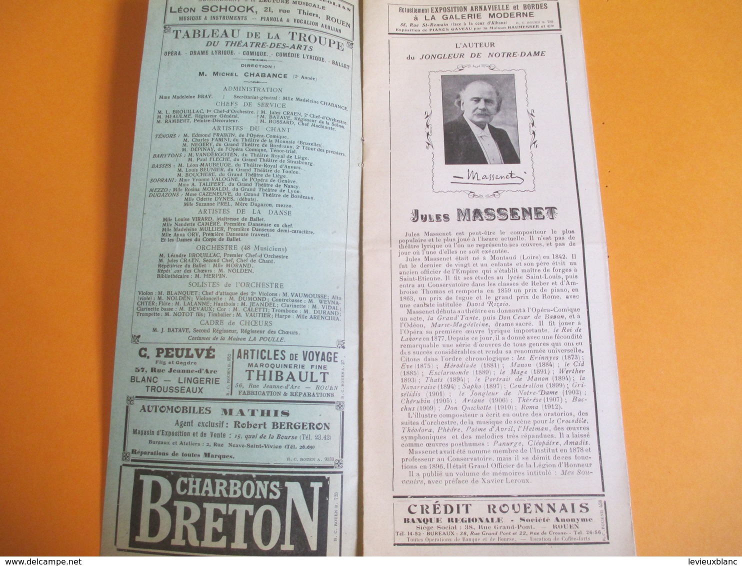 Grand Programme/Théatre Des Arts/Programme Officiel/ROUEN/ Massenet/Le Jongleur De Notre Dame/Saison 1923-1924   PROG161 - Programmes