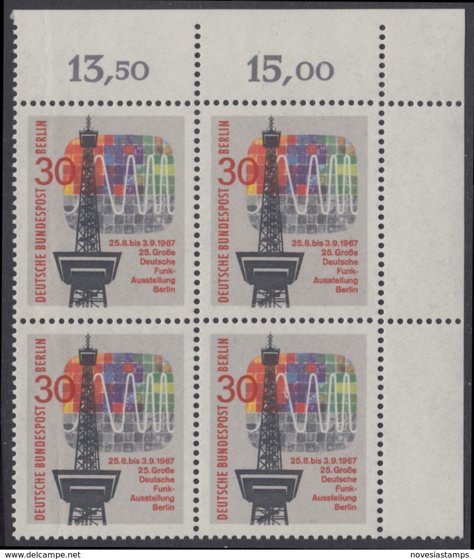 !a! BERLIN 1967 Mi. 309 MNH BLOCK From Upper Right Corner - Radio Show Berlin - Unused Stamps