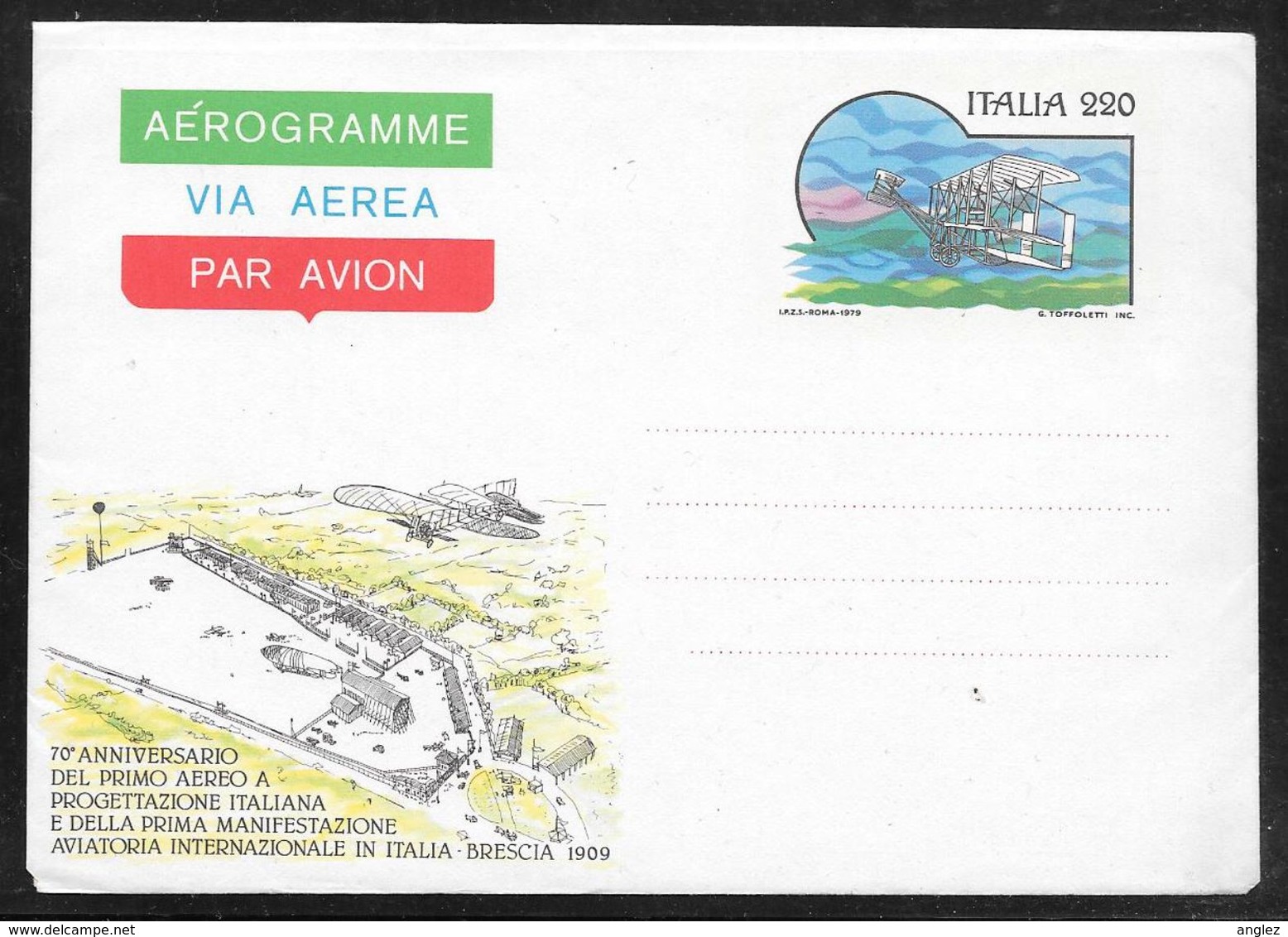 Italy - 1979 Pictorial Aerogramme 220 Lire - 70th Anniversary 1st Italian Designed Aircraft - Unused - Interi Postali