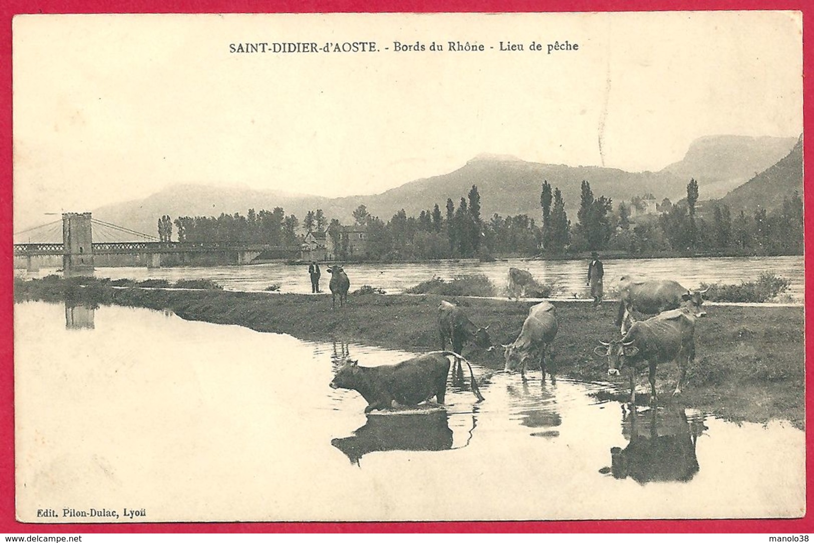 Saint Didier D'Aoste, Bords Du Rhône, Lieu De Pêche, Pont De Cordon, Carte Animée, Vache - Autres & Non Classés