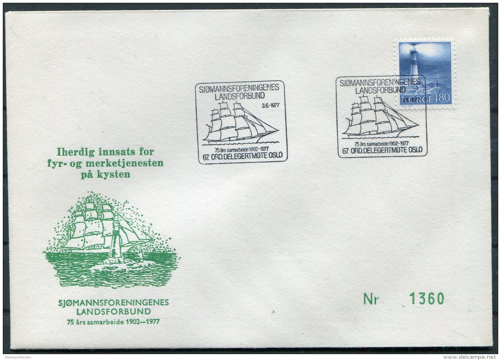 1977 Norway Lighthouse Sailing Ship Cover - Covers & Documents