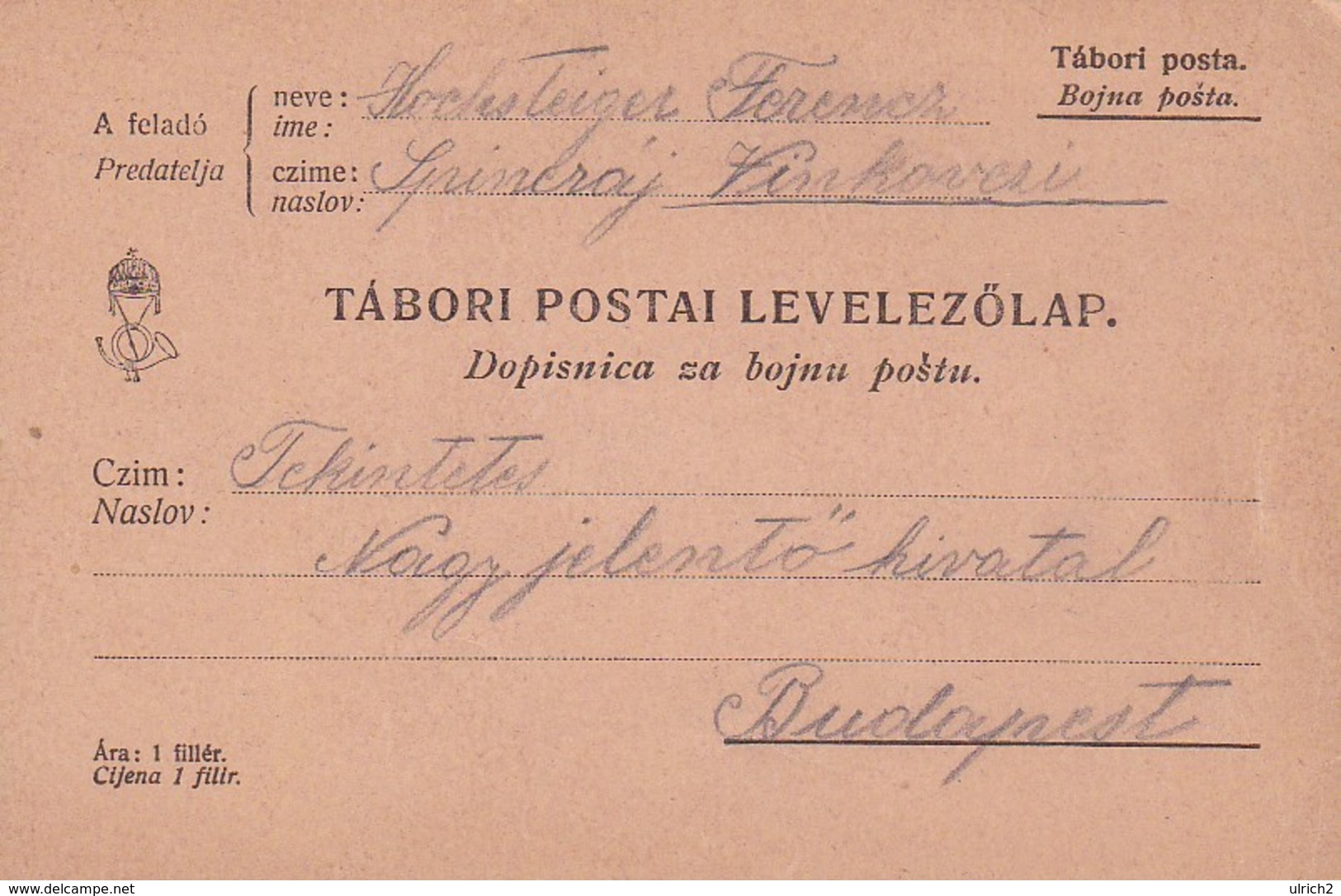 Feldpostkarte Tábori Postai Levelezölap - WW1 (33571) - Briefe U. Dokumente