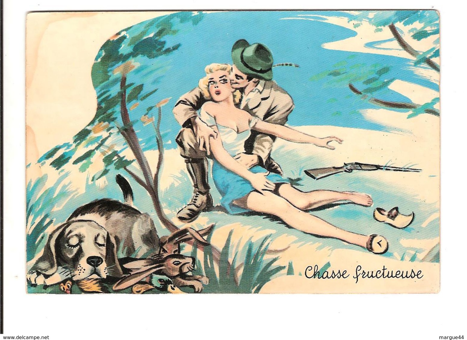 ILLUSTRATION CHASSE - CHASSE FRUCTUEUSE - FEMME FLIRTANT AVEC UN CHASSEUR - Humour