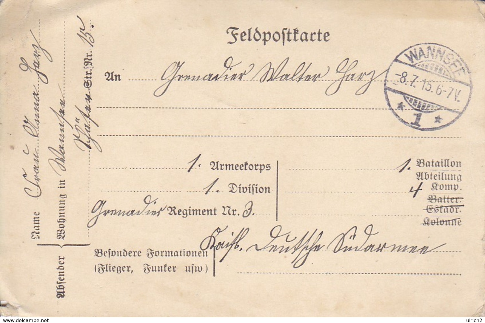 Feldpostkarte  - Grenadier Regiment 3 - 1915 (33577) - Briefe U. Dokumente