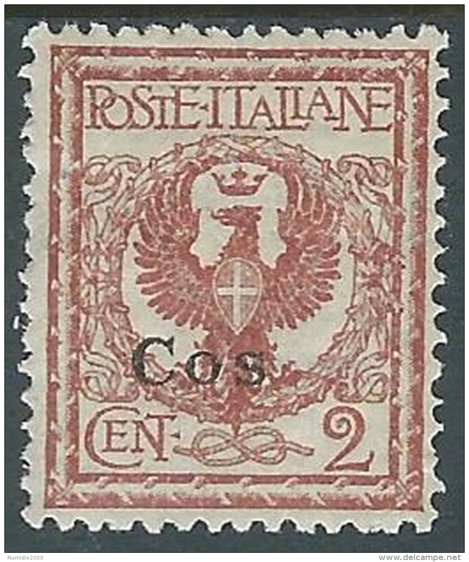 1912 EGEO COO AQUILA 2 CENT MH * - I37-8 - Aegean (Coo)