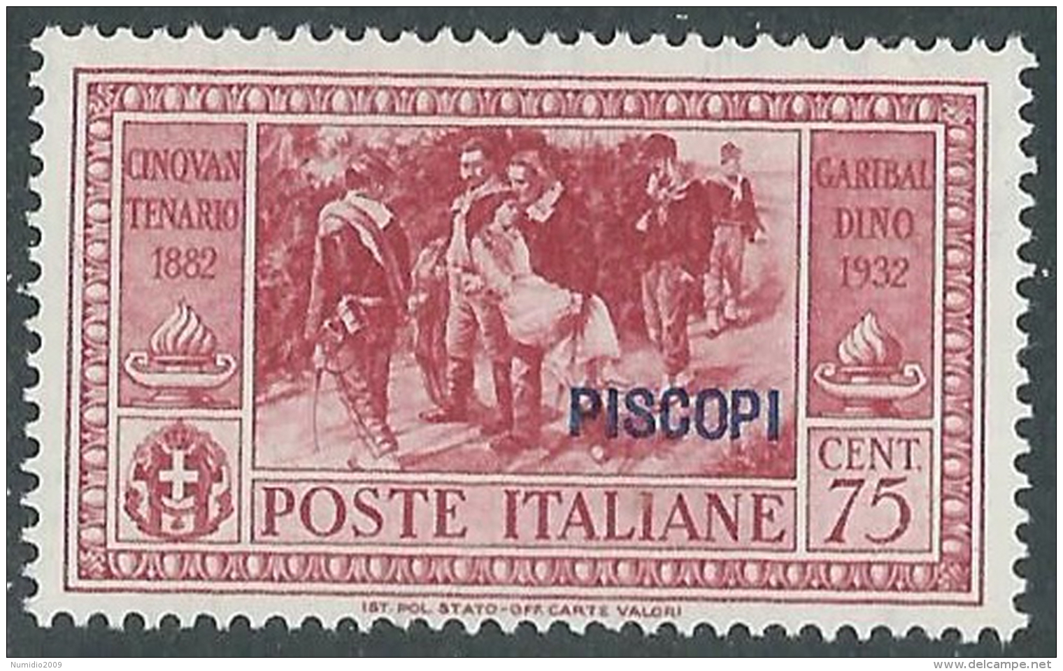 1932 EGEO PISCOPI GARIBALDI 75 CENT MH * - I39-7 - Ägäis (Piscopi)