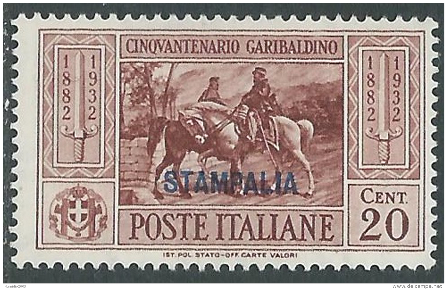 1932 EGEO STAMPALIA GARIBALDI 20 CENT MH * - I39-9 - Egée (Stampalia)