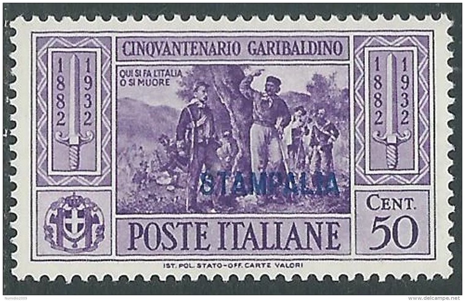 1932 EGEO STAMPALIA GARIBALDI 50 CENT MH * - I39-9 - Egeo (Stampalia)