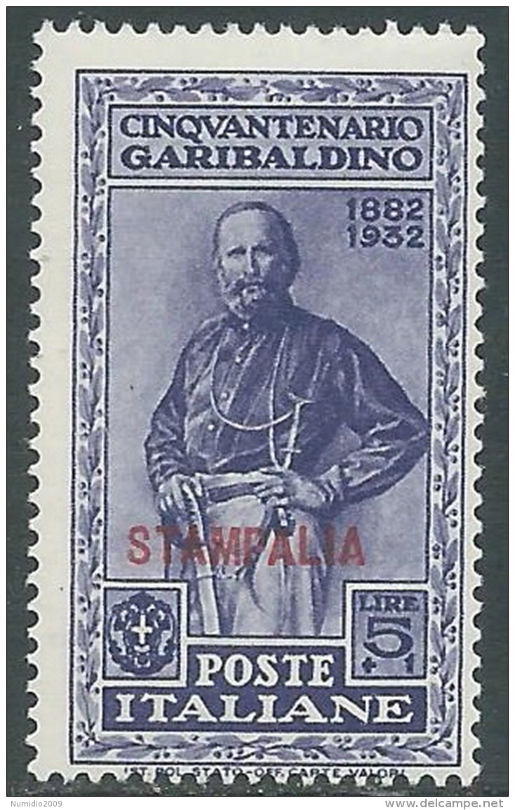 1932 EGEO STAMPALIA GARIBALDI 5 LIRE MH * - I39-9 - Egée (Stampalia)