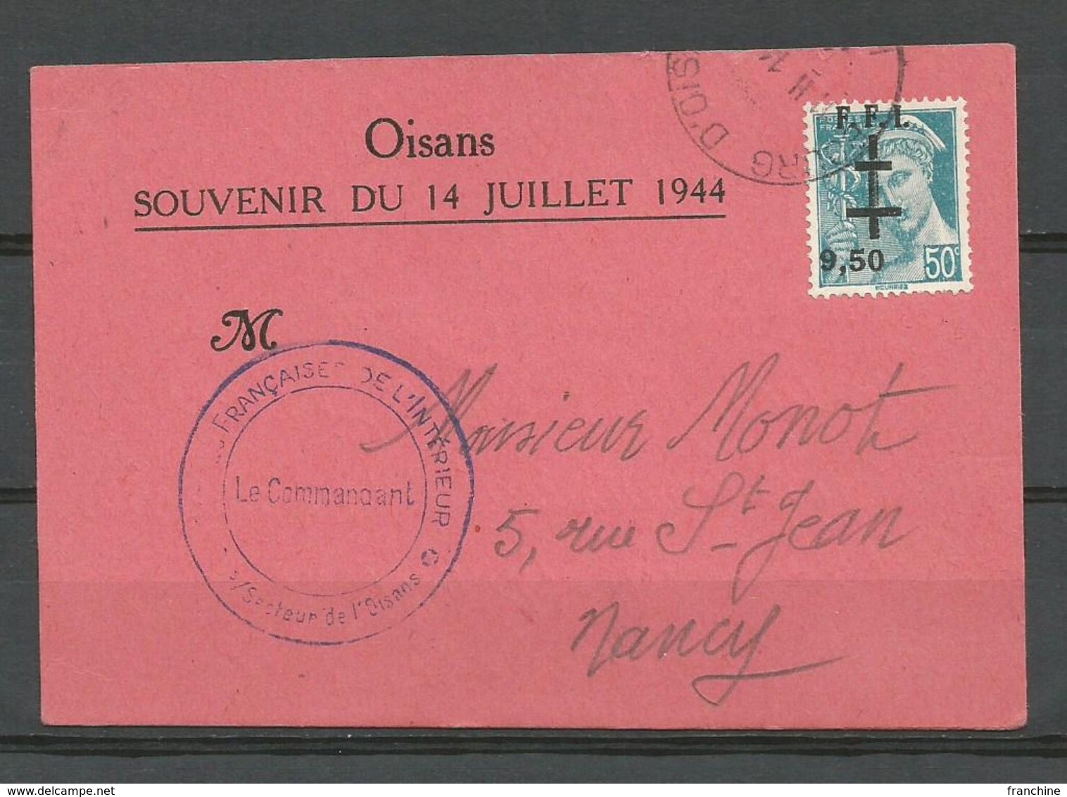 1944 - CARTE SOUVENIR DE LE LIBERATION De OISANS - Carte Ayant Voyagé De OISANS à NANCY - RRR - Libération