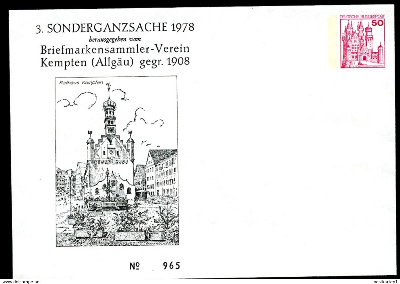 Bund PU112 C2/008b Privat-Umschlag RATHAUS KEMPTEN 1978 - Enveloppes Privées - Neuves