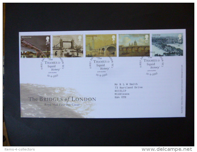 GREAT BRITAIN [GB] SG 2309-13 BRIDGES OF LONDON FDC LONDON THE THAMES IS LIQUID HISTORY; JOHN BURNS - Unclassified