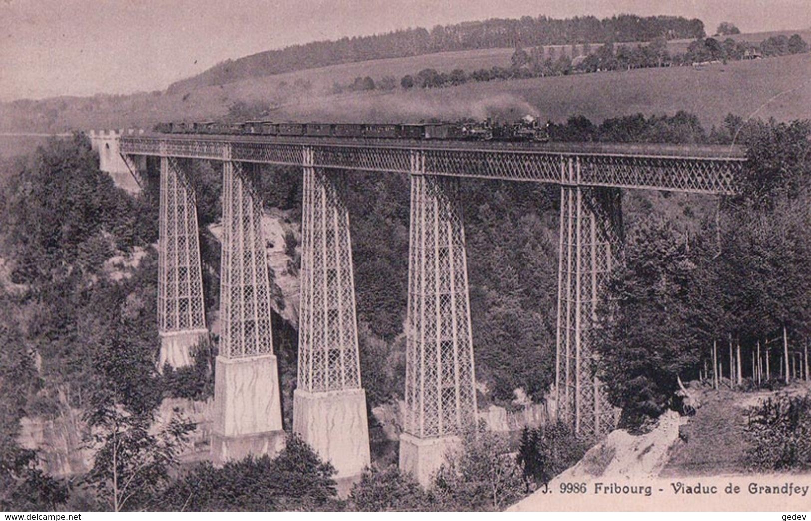 Fribourg, Viaduc De Grandfey, Chemin De Fer Et Tain à Vapeur (9986) - Fribourg