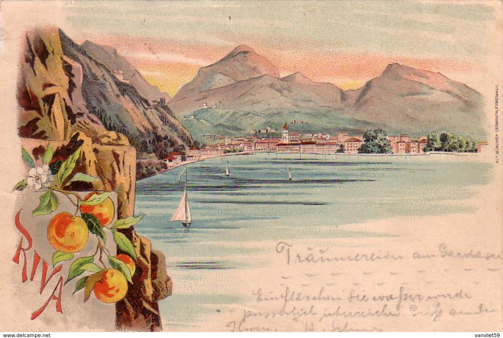 RIVA DEL GARDA-TRENTO-LAGO DI GARDA-GRUSS AUS -LITHO MULTIVEDUTE-CARTOLINA VIAGGIATA IL 14-10-1897 - Trento