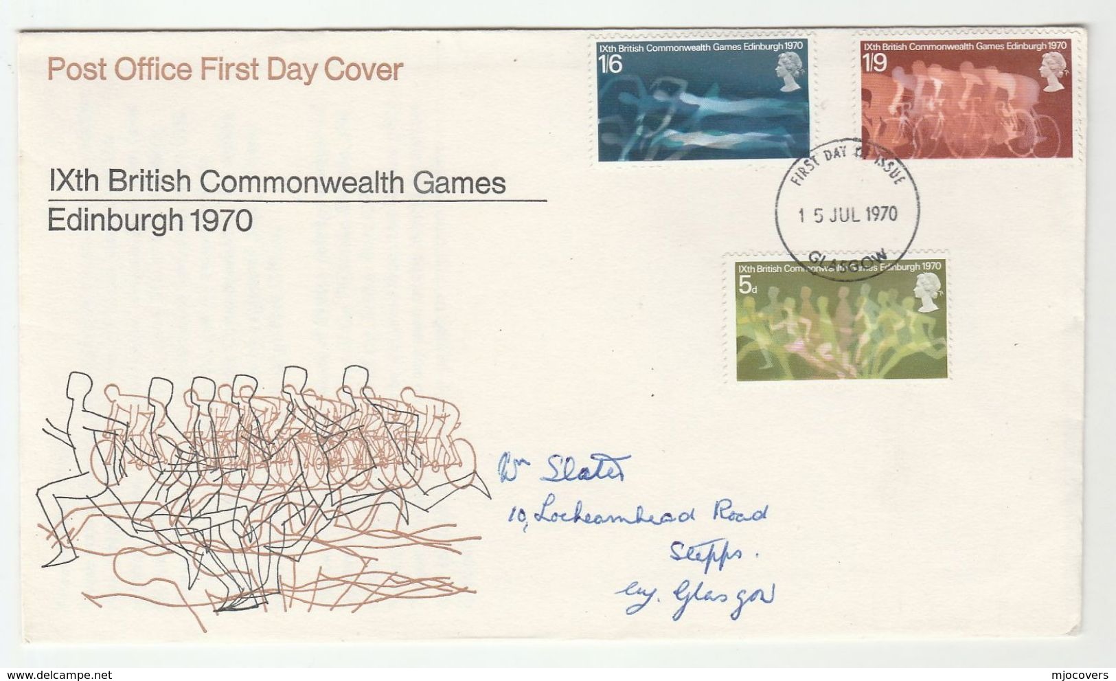 CYCLING ATHLETICS SWIMMING Stamps FDC 1970 Commonwealth Games GB, Sport Bicycle Cycle Bike Glasgow - Cycling