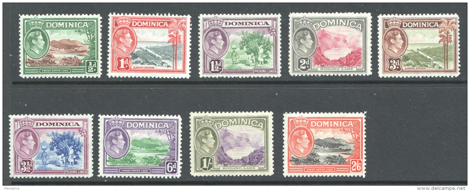 1938  George VI Definitives  9 Values MM - MH - Dominica (...-1978)