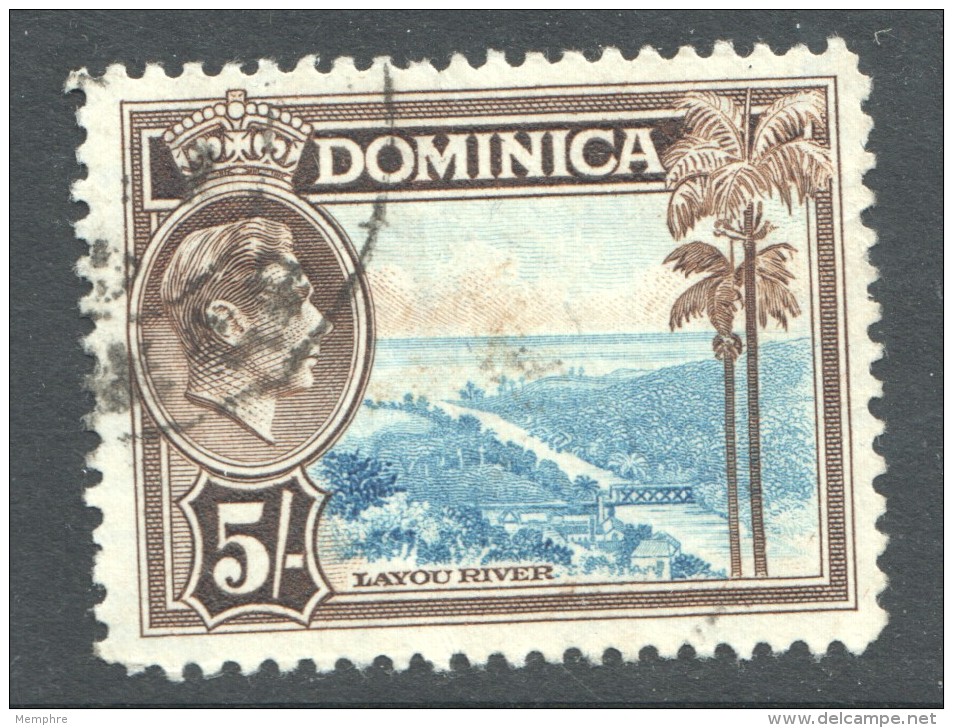 1938  George VI Definitives  5/-   SG 108  Used - Dominica (...-1978)