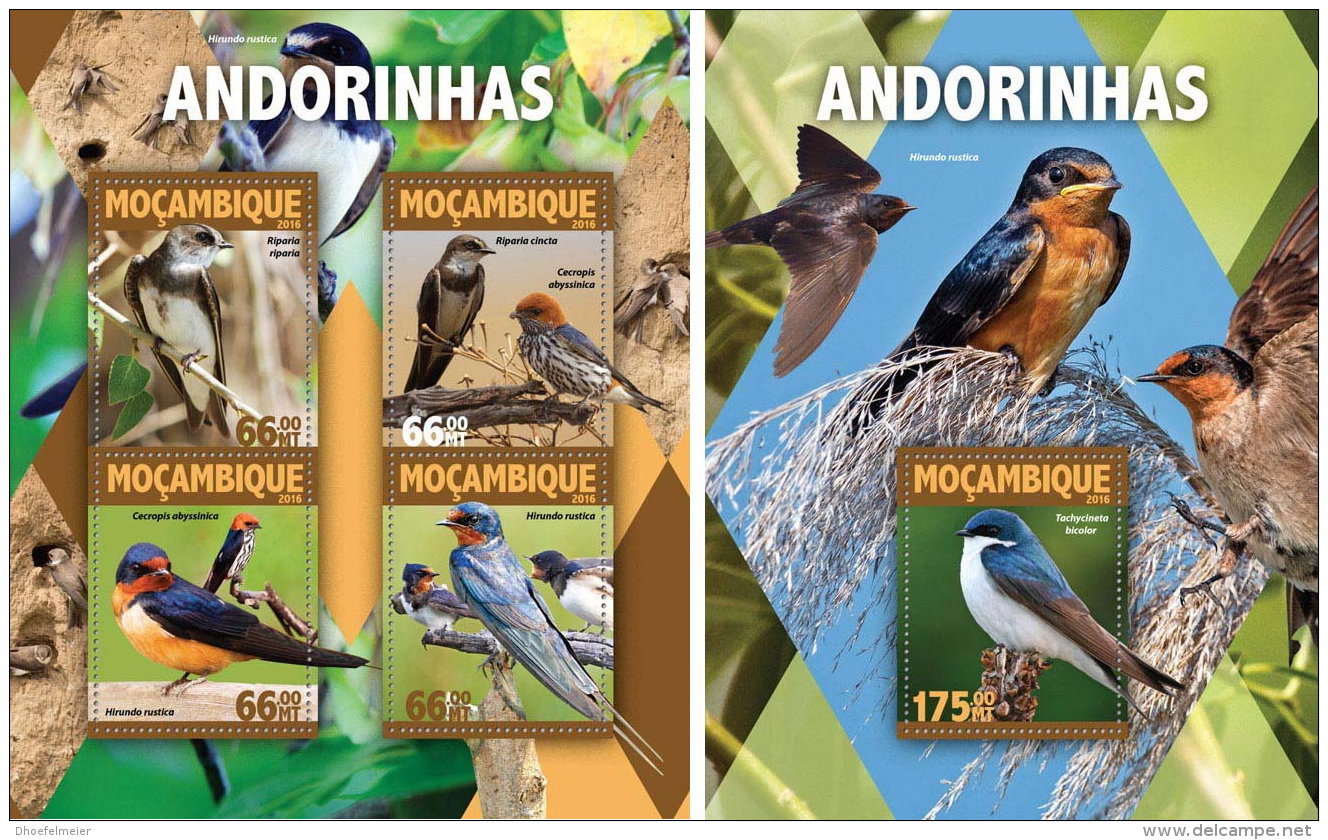 MOZAMBIQUE 2016 ** Swallows Schwalben Hirondelles M/S+S/S - OFFICIAL ISSUE - A1632 - Hirondelles