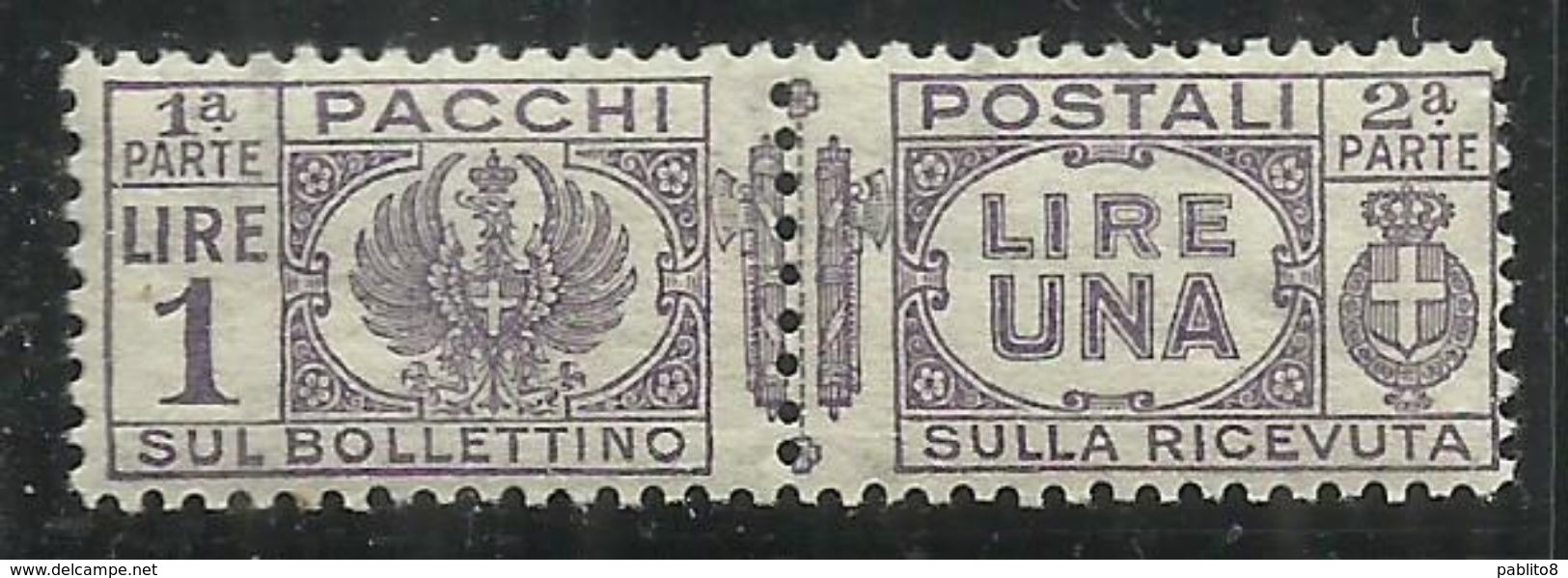 ITALIA REGNO ITALY KINGDOM 1927 1932 PACCHI POSTALI PARCEL POST LIRE 1 LIRA VIOLETTO MNH - Paketmarken