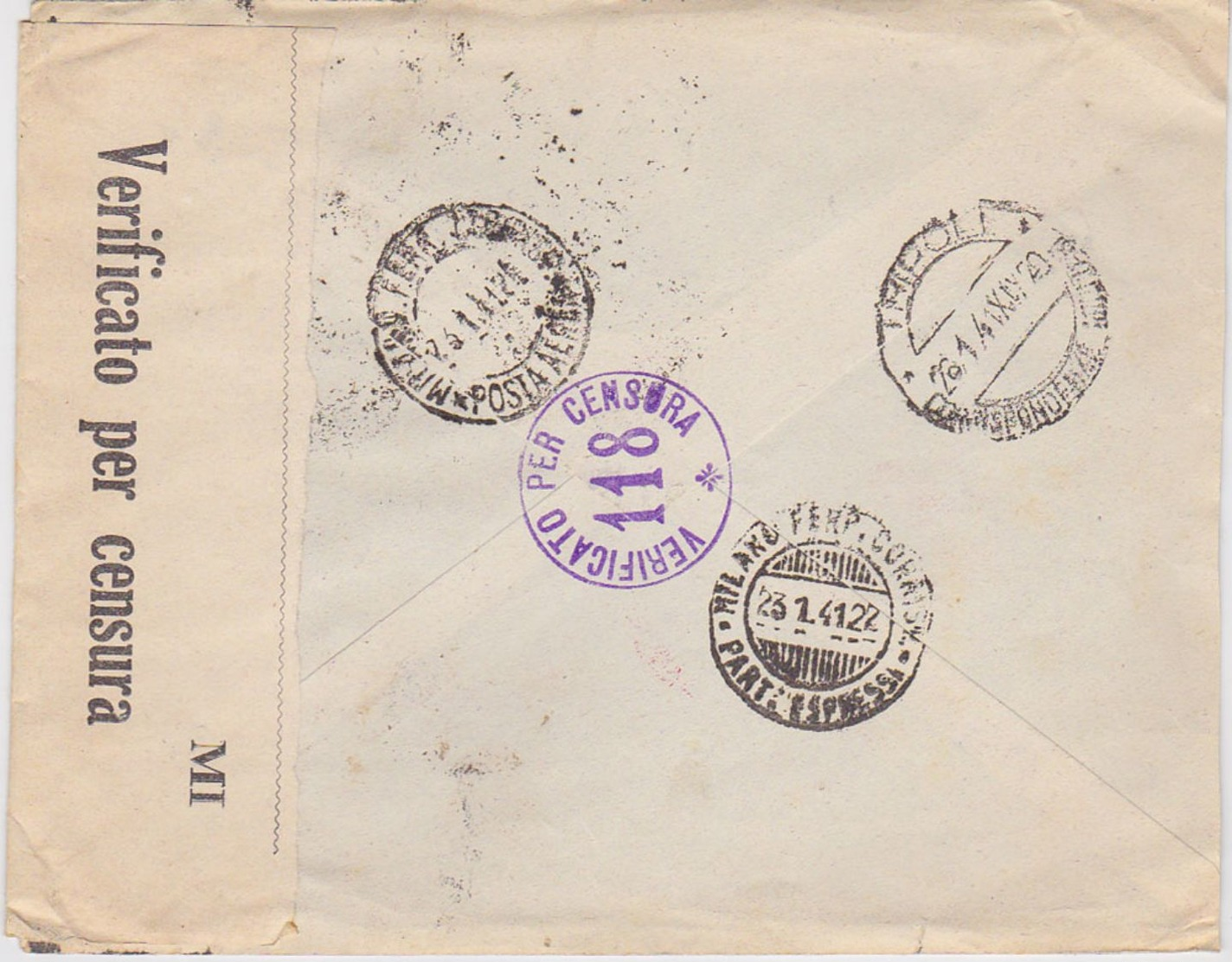 ITALY 1941 (25.1.) COMMERC.AIRMAIL COVER OLGIATE OLONA (Varese) TO TRIPOLI (Ital.Libya) CENSORED - Autres & Non Classés