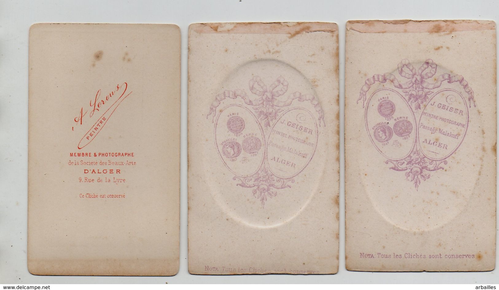 Alger. 3 CDV. Homme Et Dame En Medaillon Et Femme. Photos Geiser Et Leroux. - Other & Unclassified