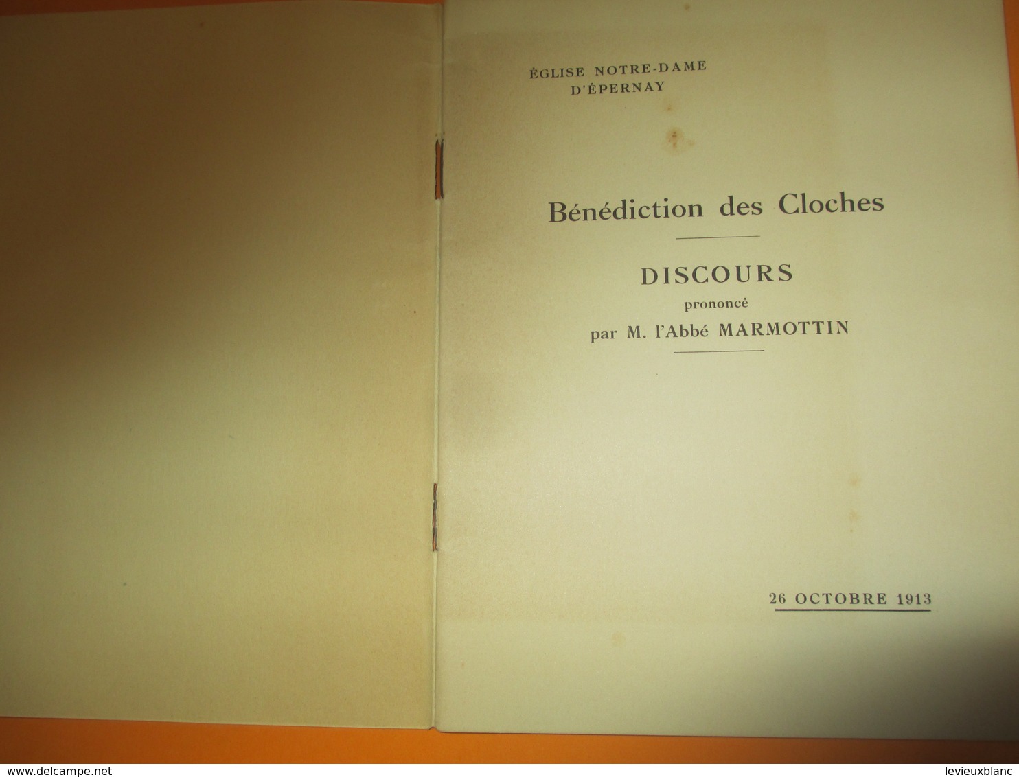 Discours/ Eglise Notre Dame D'Epernay/Bénédiction Des Cloches / Abbé Marmottin / EPERNAY/ 1913    PROG168 - Godsdienst & Esoterisme