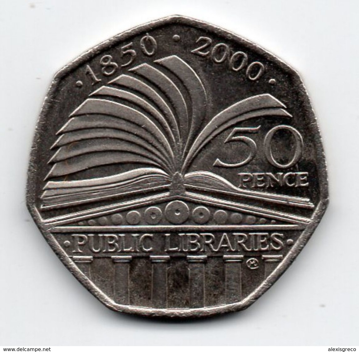 Great Britain 2000  50 PENCE Commemorating  150 Years PUBLIC LIBRARIES  Used In VERY GOOD CONDITION. - 50 Pence