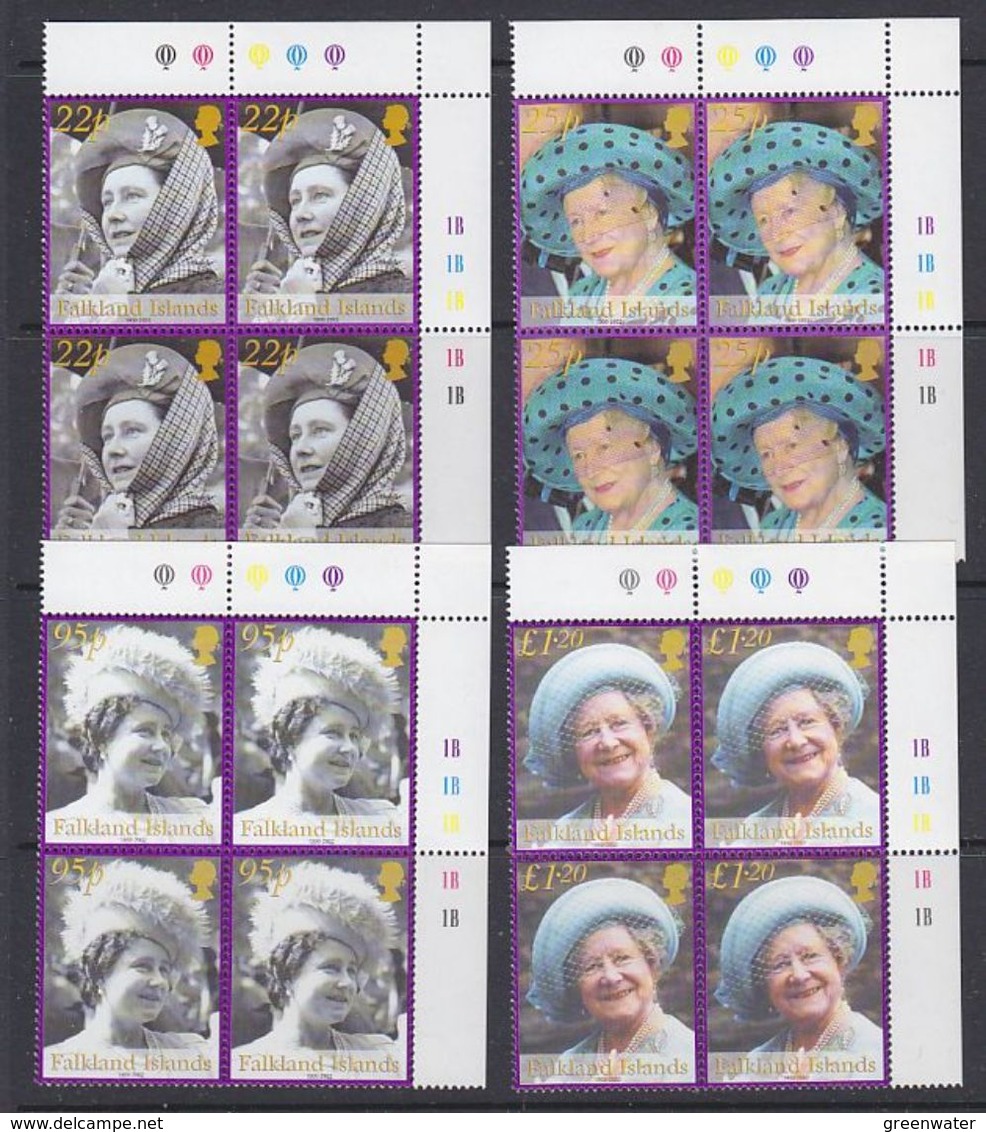 Falkland Islands 2002 Queen Mother 4v Bl Of 4 (corners)   ** Mnh (37812) - Falklandeilanden