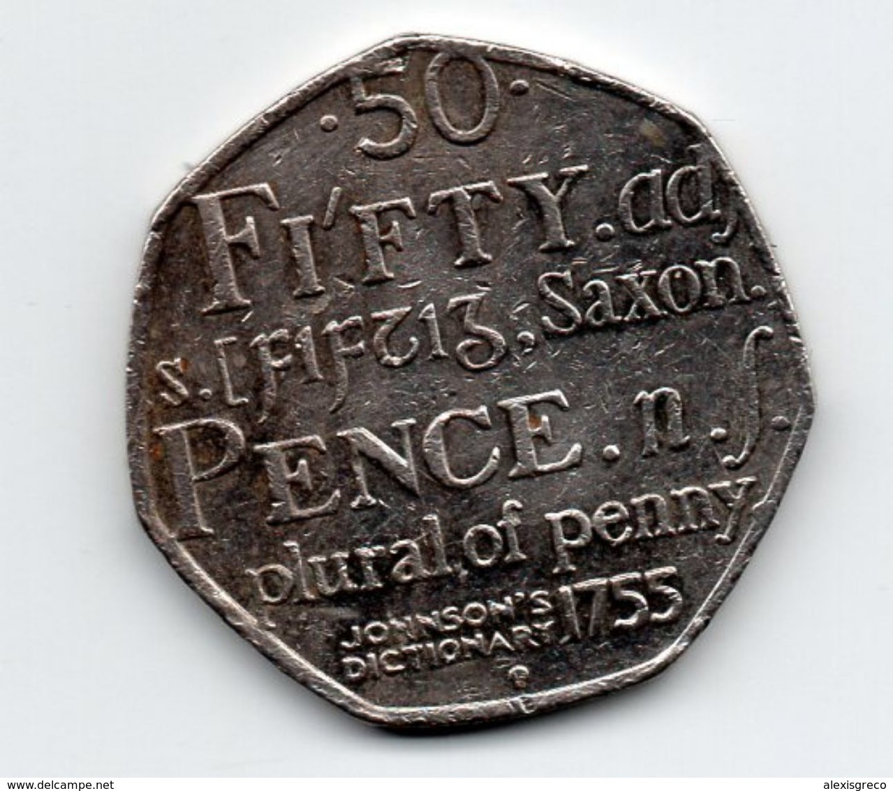 Great Britain 2005  50 PENCE Commemorating  250 Years JOHNSON'S DICTIONARY Used In GOOD CONDITION. - 50 Pence