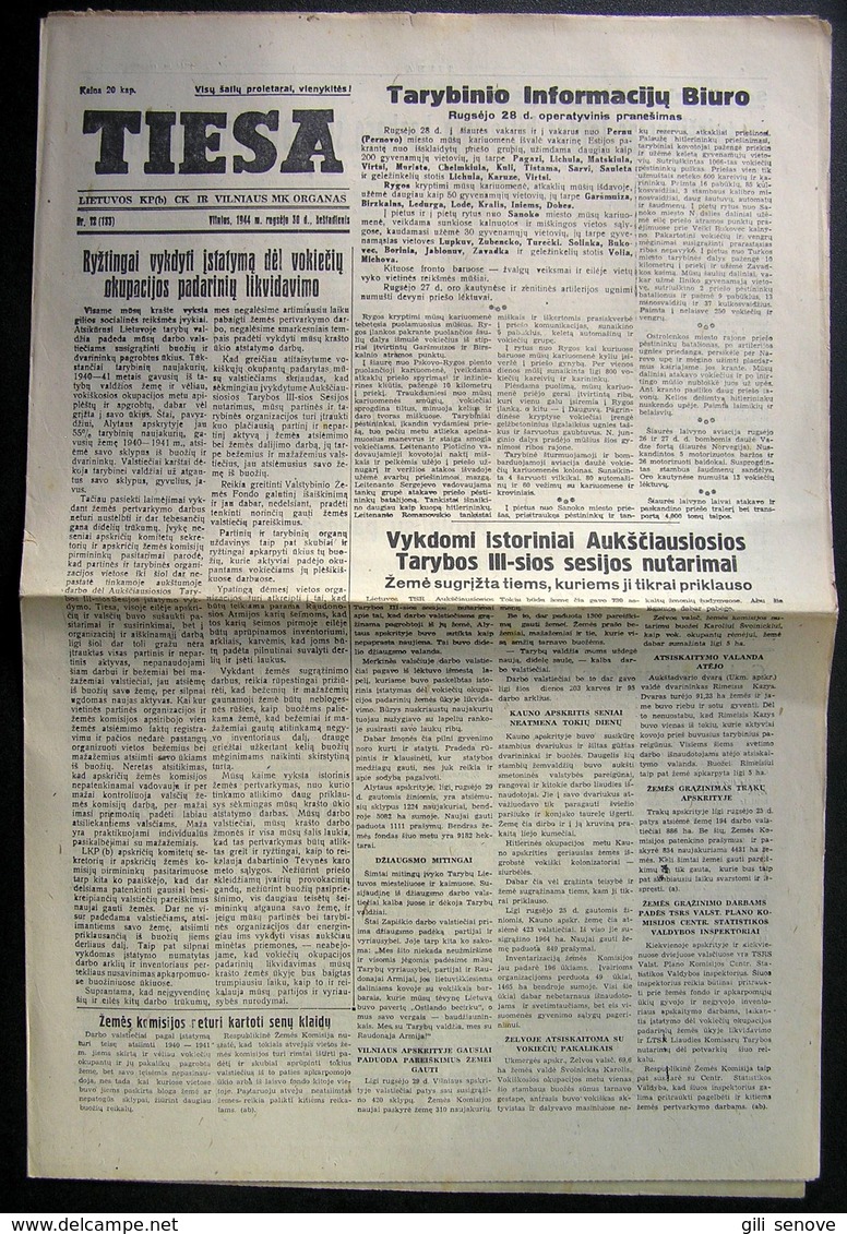1944.09.30 Lithuania WW II Newspaper/ Tiesa No. 72 - Sonstige & Ohne Zuordnung