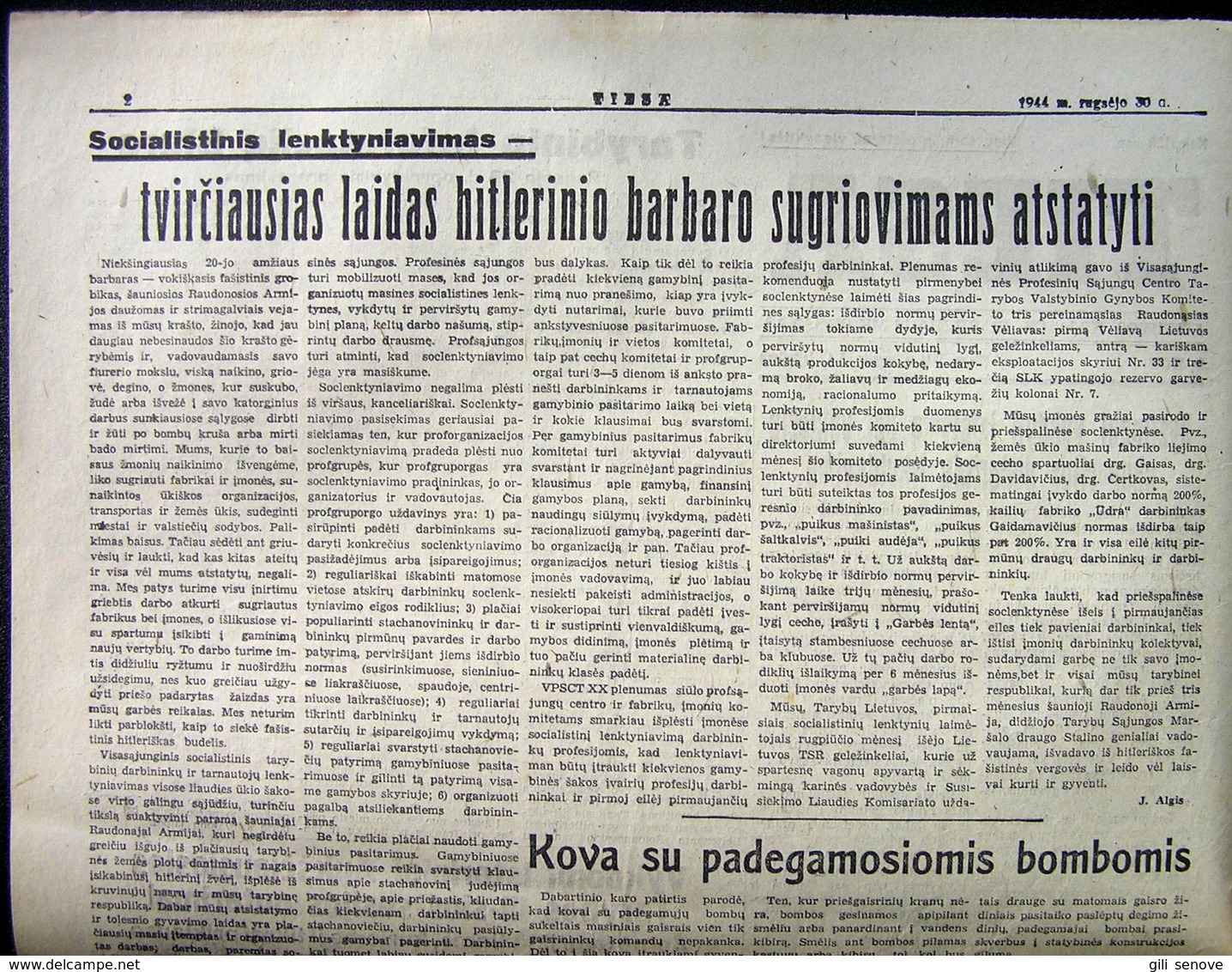 1944.09.30 Lithuania WW II Newspaper/ Tiesa No. 72 - Sonstige & Ohne Zuordnung