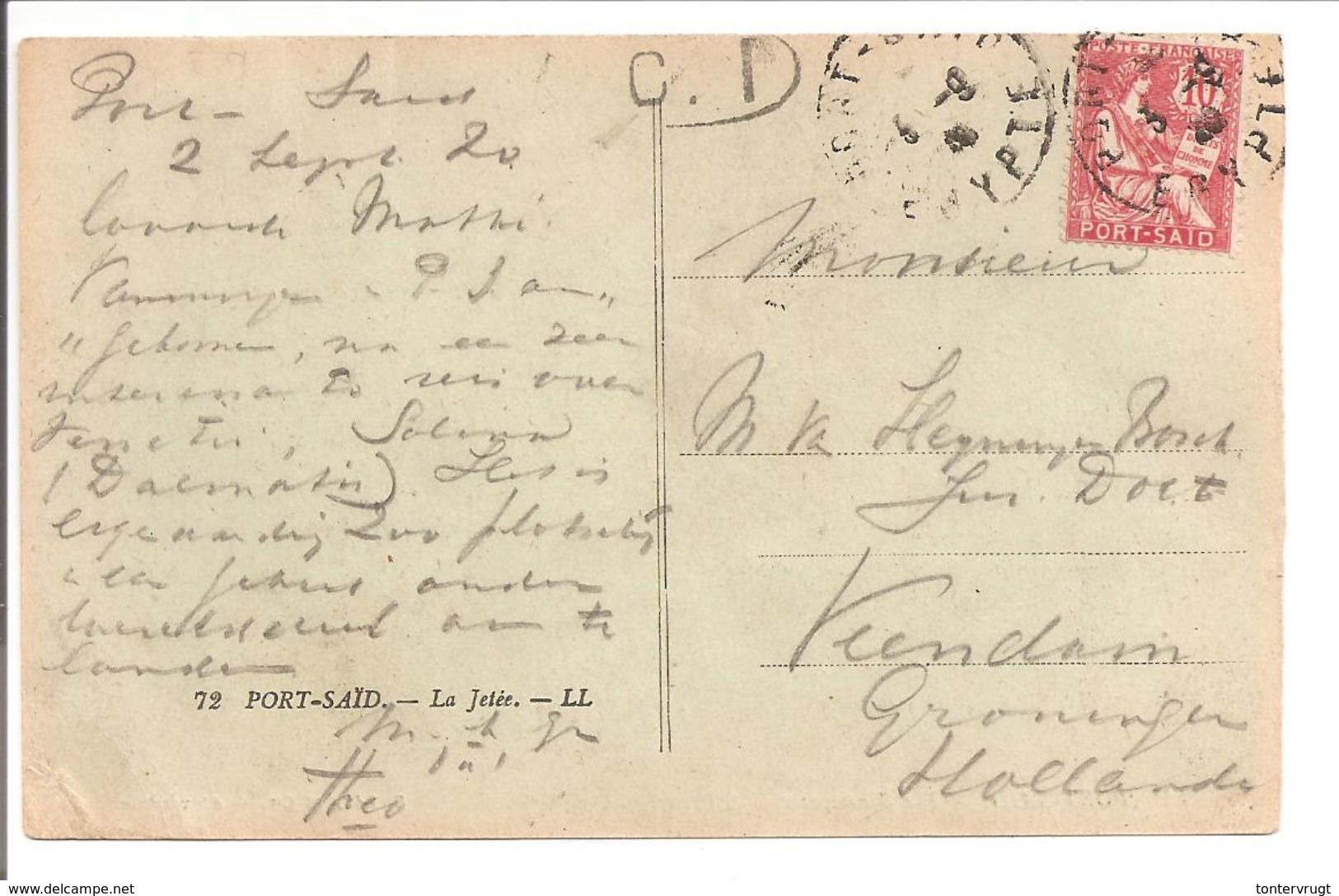 Port Saïd Egypte Type Mouchon1920>Pays Bas - Lettres & Documents