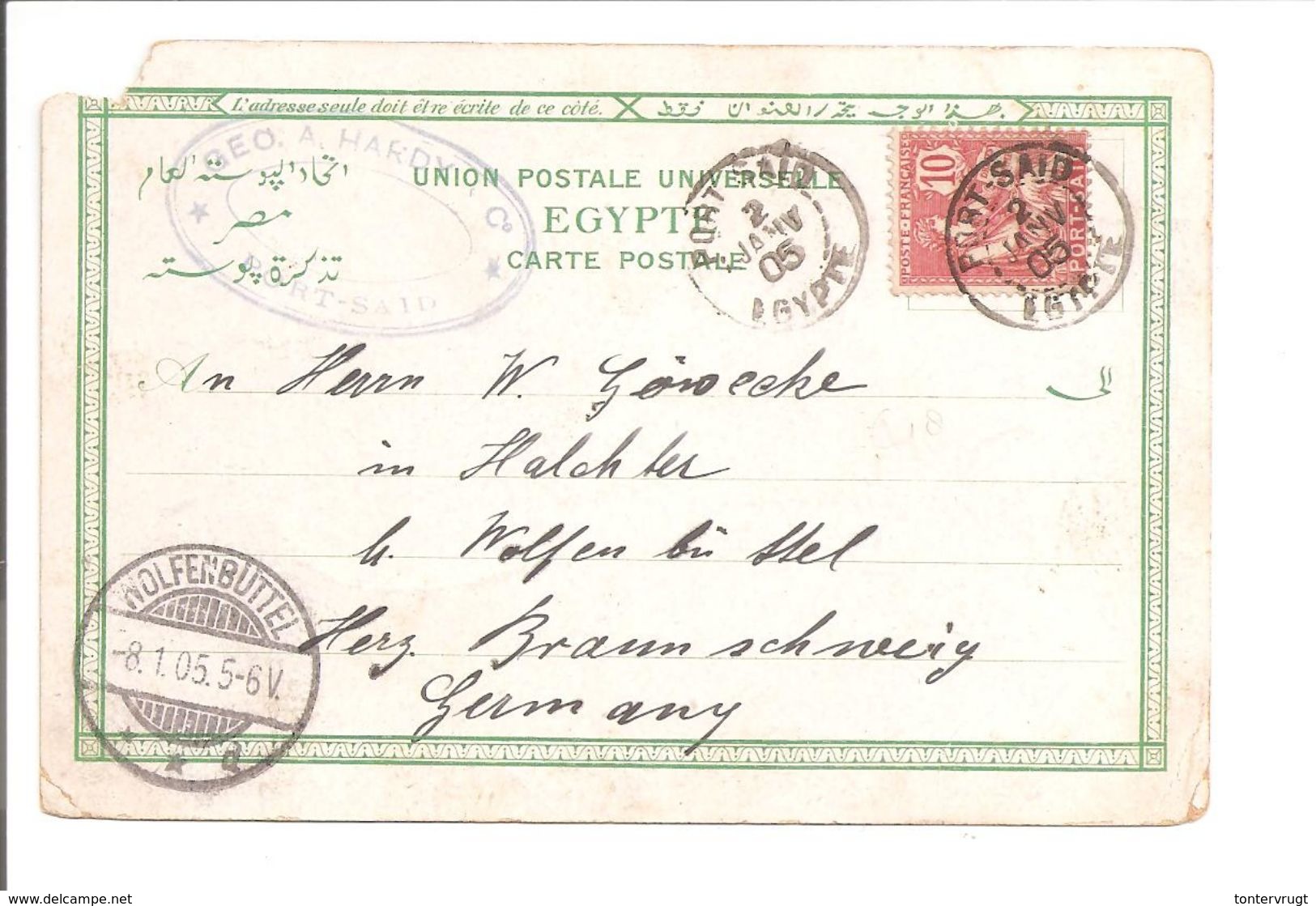 Port Saïd Egypte Type Mouchon1905.Geo A.Hardy>Allemagne - Briefe U. Dokumente