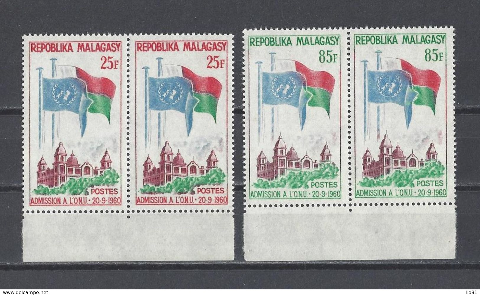 MADAGASCAR. YT 362/363 Neuf **  Anniversaire De L'admission Aux Nations Unies 1962 (voir Scan) - Madagaskar (1960-...)