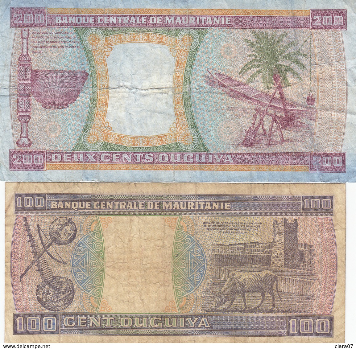 2 Billets Mauritanie 1985 100 Et 200 Ouguiya - Mauritanie